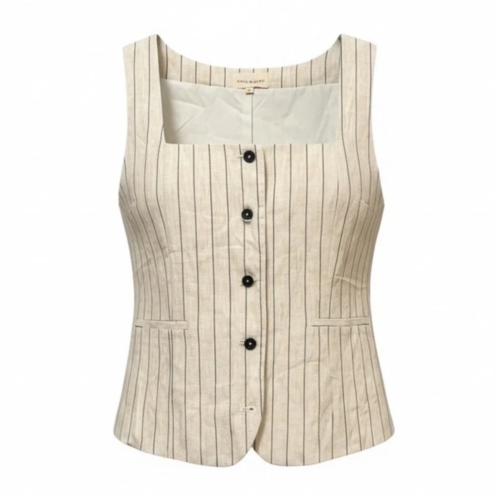 Thread & Supply Oatmeal Black Pinstripe Linen Blend Vest Top T4655SVLSF Small